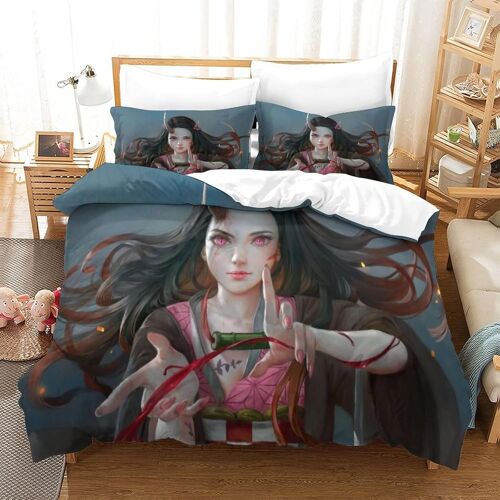 Demon Slayer Housse De Couette Parure De Lit Kamado Nezuko Et Taies D'oreiller Pour Déco Chambre Adulte Enfant Double¿Xcm¿