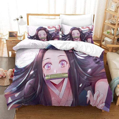 Demon Slayer Housse De Couette Parure De Lit Kamado Nezuko Et Taies D'oreiller Pour Déco Chambre Adulte Enfant King¿Xcm¿
