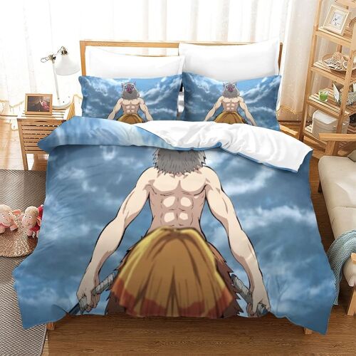 Demon Slayer Parure De Lit Motif Hashibira Inosuke D,En Microfibre Douce Parure De Lit Avec Housse De Couette Et Taies D'oreiller,Ensemble De Literie