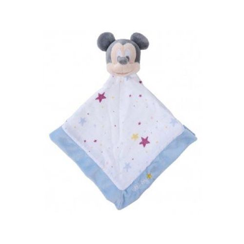 Mickey La Souris : Grand Doudou Plat Lange Blanc Et bleu 40 X 40 Cm - Peluche Disney Enfant Et Bebe - Naissance