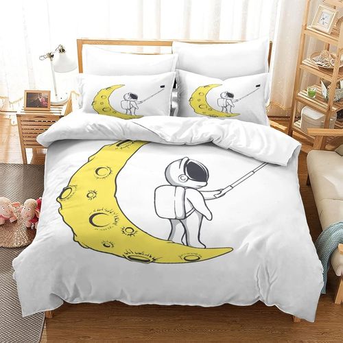 Astronaut Impression En D Housse De Couette£¬Couette Microfibre Avec Fermeture Eclair Enfants Adultes£¬Galaxy Moon Ensemble De Housse De C Ouette