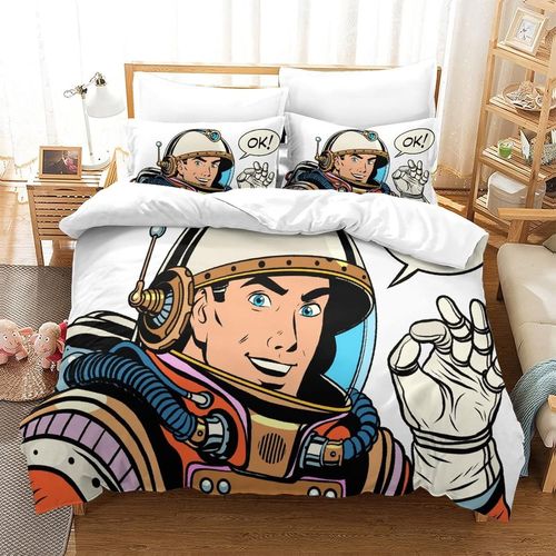 Astronaut Impression En D Housse De Couette£¬Couette Microfibre Avec Fermeture Eclair Enfants Adultes£¬Galaxy Moon Ensemble De Housse De C Ouette