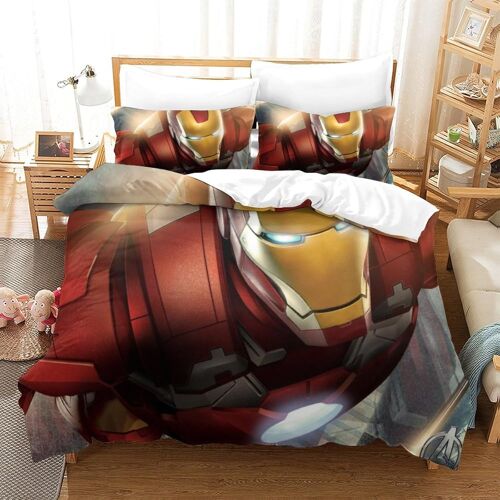 Iron Man Impression En D Housse De Couette£¬Couette Microfibre Avec Fermeture Eclair Enfants Adultes£¬Tony Stark Marvel Animation Ensemble De Housse De