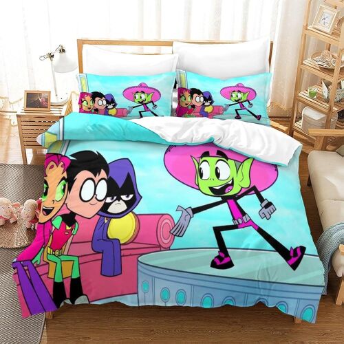 Teen Titans Go! Impression En D Housse De Couette£¬Couette Microfibre Avec Fermeture Eclair Enfants Adultes£¬Anime Ensemble De Housse De C Ouette