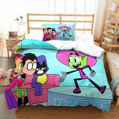 Teen Titans Go! Impression En D Housse De Couette£¬Couette Microfibre Avec Fermeture Eclair Enfants Adultes£¬Anime Ensemble De Housse De C Ouette