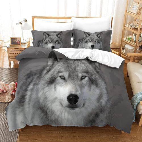 Loup Parure De Couette De Lit Pi¿¿Ces Renforc¿¿ Avec Fermeture ¿¿Clair Housse De Couette Respirante Enfants Adultes Ensemble De Housse De Couette Avec T