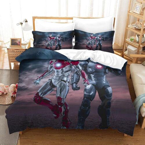 Parure De Lit Pi¿¿Ces Pour Iron Man Tony Stark Marvel Animation Impression D Housse De Couette En Microfibre Hypoallergique Avec Fermeture ¿¿Clair Doub