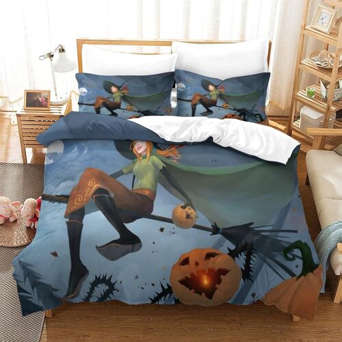 Halloween Impression En D Parure De Couette Avec Fermeture Eclair Housse De Couette Respirante£¬Pour Tout Le Monde£¬Witch And Pumpkin Housse De C