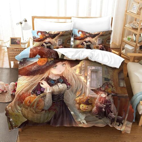 Halloween Impression En D Housse De Couette£¬Couette Microfibre Avec Fermeture Eclair Enfants Adultes£¬Witch And Pumpkin Ensemble De Housse De C