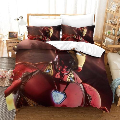 Iron Man Impression En D Housse De Couette£¬Couette Microfibre Avec Fermeture Eclair Enfants Adultes£¬Tony Stark Marvel Animation Ensemble De Housse De