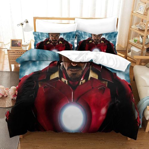 Iron Man Impression En D Housse De Couette£¬Couette Microfibre Avec Fermeture Eclair Enfants Adultes£¬Tony Stark Marvel Animation Ensemble De Housse De