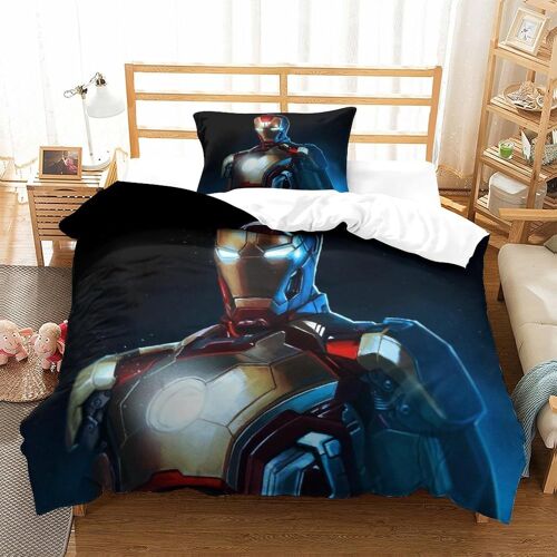Iron Man Impression En D Housse De Couette£¬Couette Microfibre Avec Fermeture Eclair Enfants Adultes£¬Tony Stark Marvel Animation Ensemble De Housse De