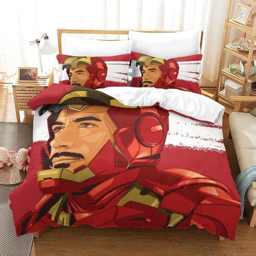 Iron Man Impression En D Housse De Couette£¬Couette Microfibre Avec Fermeture Eclair Enfants Adultes£¬Tony Stark Marvel Animation Ensemble De Housse De