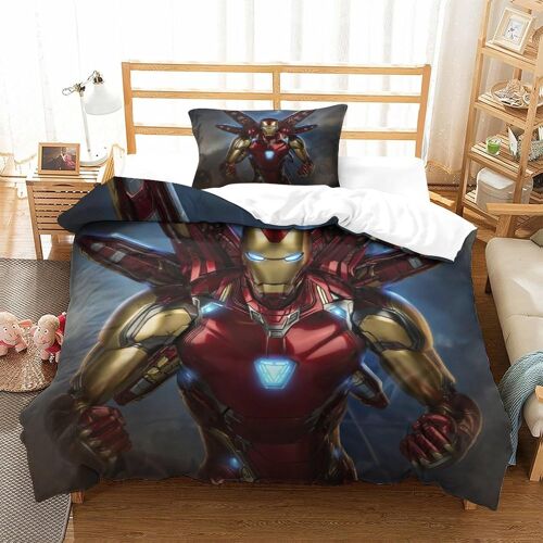 Parure De Lit Pi¿¿Ces Pour Iron Man Tony Stark Marvel Animation Impression D Housse De Couette En Microfibre Hypoallergique Avec Fermeture ¿¿Clair Sing