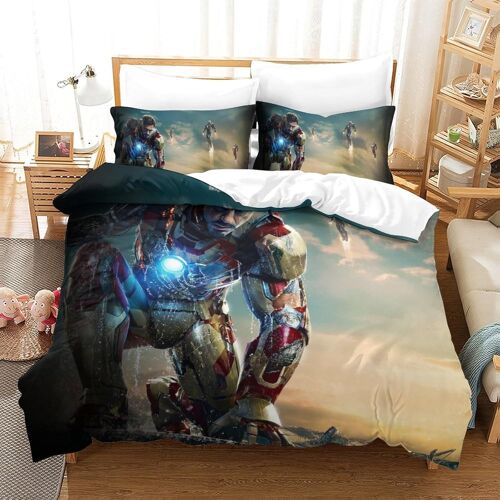 Iron Man Impression En D Sets De Housse De Avec Fermeture Eclair Couettes Tony Stark Marvel Animation Housse De Couette Microfibre £¬Adulte Gar? On Fil