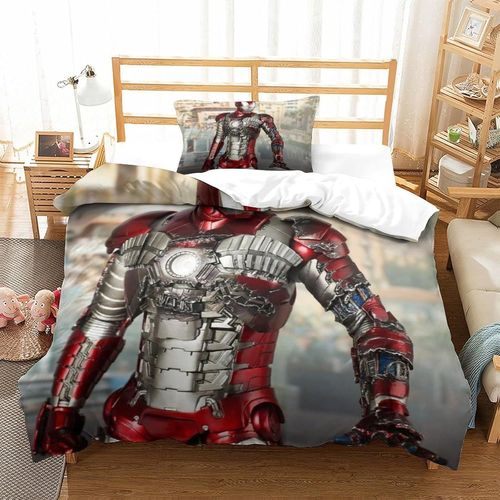 Iron Man Impression En D Housse De Couette£¬Couette Microfibre Avec Fermeture Eclair Enfants Adultes£¬Tony Stark Marvel Animation Ensemble De Housse De