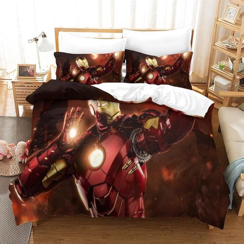 Iron Man Impression En D Housse De Couette£¬Couette Microfibre Avec Fermeture Eclair Enfants Adultes£¬Tony Stark Marvel Animation Ensemble De Housse De