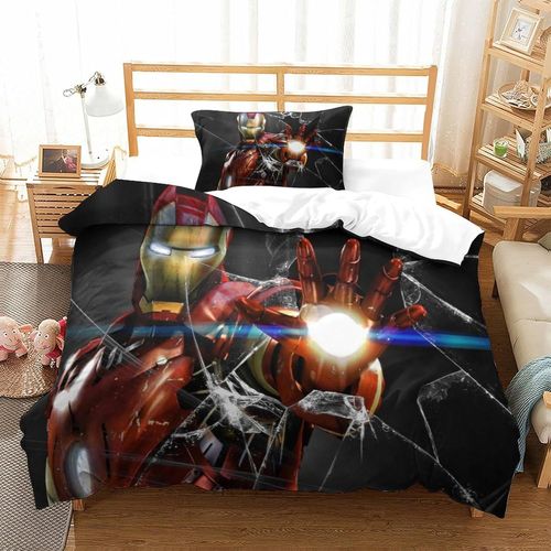 Iron Man Impression En D Housse De Couette£¬Couette Microfibre Avec Fermeture Eclair Enfants Adultes£¬Tony Stark Marvel Animation Ensemble De Housse De
