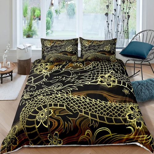 Housse De Couette Animal Dragon Ligne G¿¿Om¿¿Trie X Cm Arure De Lit Personne ?Avehousse De Couette En Microfibre Et Taies D'oreiller, D Imprim¿¿
