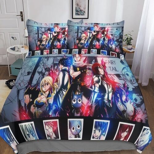 Pcs Fairy Tail Housse De Couette Imprim¿¿ D Taie D'oreiller Linge De Lit, Fermeture ¿¿ Glissi¿¿Re Microfibre Ensemble De Literie Pour Adultes Et Enfants