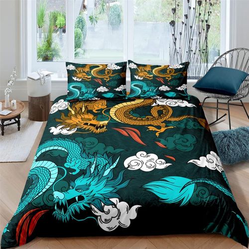 Housse De Couette X Dragon, Parure De Lit Pi¿¿Ces Avec Hypoallerg¿¿Nique Housse De Couette Et Taies D'oreiller X Cm Pour Ado Adulte