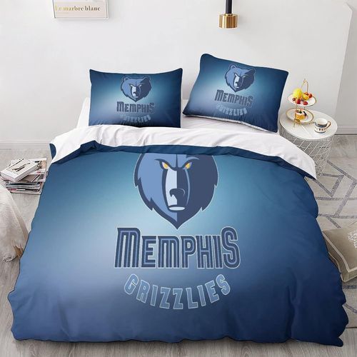 Grizzlies Memphis Housse De Couette Nba Basketball King£¿Xcm£© Avec Assortie Taies D'oreiller, Housse De Couette En Microfibre,Pour Adultes Hommes Jeune