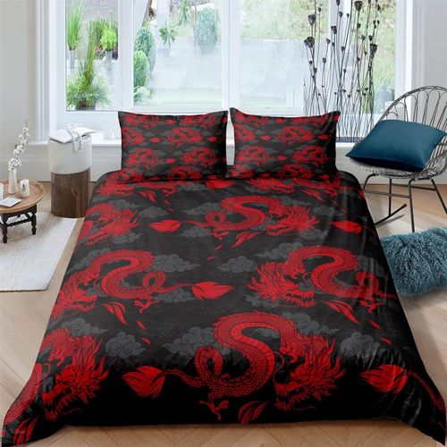 Housse De Couette X Dragon Chinois, Parure De Lit Pi¿¿Ces Avec Hypoallerg¿¿Nique Housse De Couette Et Taies D'oreiller X Cm Pour Enfant Ado A