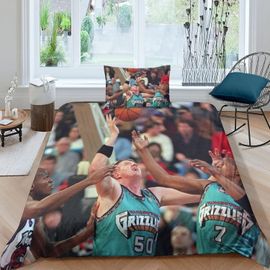 Grizzlies Memphis Housse De Nba Basketball Pi¿¿Ces, Avec Housse De Couette Et Taies D'oreiller,Ensemble De Literie En Microfibre Douce Dousse Single£¿