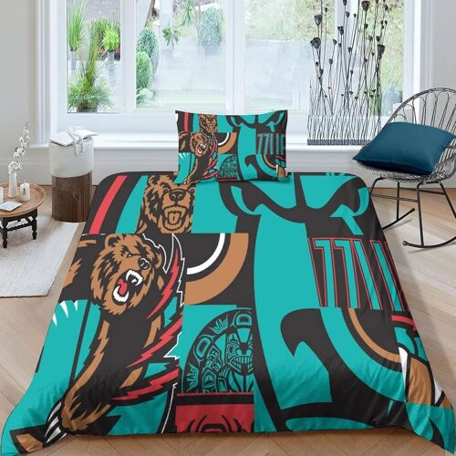 Grizzlies Memphis Housse De Couette En Microfibre Avec Taies D'oreiller, Nba Basketball Pour Enfants Et Filles, Parure De Lit Single£¿Xcm£©
