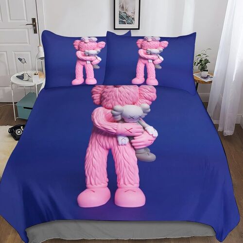 Pink Kaws Housse De Couette Parure De Lit Double£¿Xcm£© Microfibre Cartoon Characters Couette Avec Fermeture ¿¿Clair + Taies D'oreiller Assortie