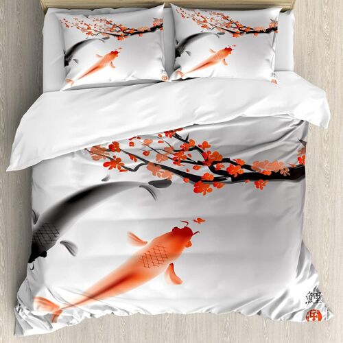 Housse De Couette X Carpe Chinoise Parure De Lit En Microfibre Avec Fermeture ¿¿Clair, Housse Couette + Taie D'oreiller X Cm