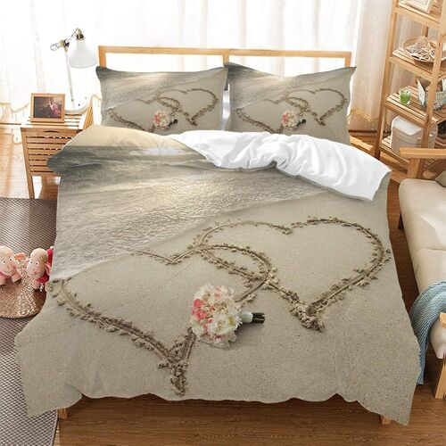 Housse De Couette X Adulte Plage En Forme De Coeur Parure De Lit X Adulte Microfibre Avec Housse Couette + Taie D'oreiller X Cm
