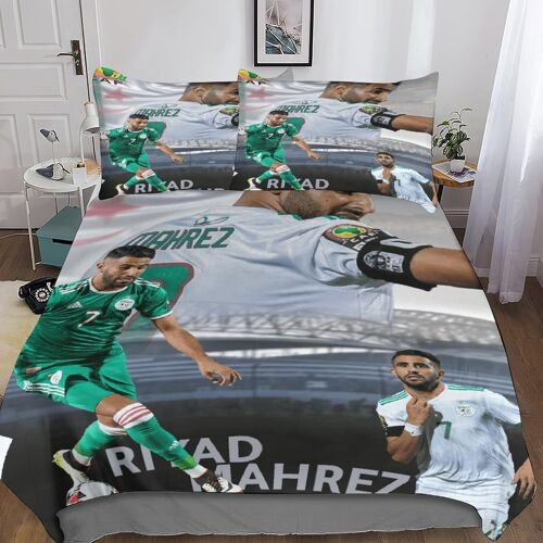 Riyad Mahrez Parure De Lit En D Avec Housse De Couette Et Taies D'oreiller Football Stars Pi¿¿Ces Fibres Ultra-Fines Hypoallerg¿¿Niques, Literie Douce