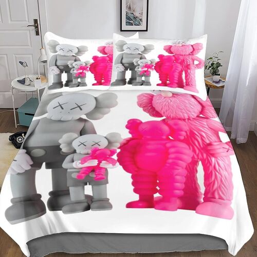 Pink Kaws Housse De Couette Cartoon Characters + Taies D'oreiller, D R¿¿Versible Parure De Lit Double£¿Xcm£© Microfibre Sets De Housses De Couettesx