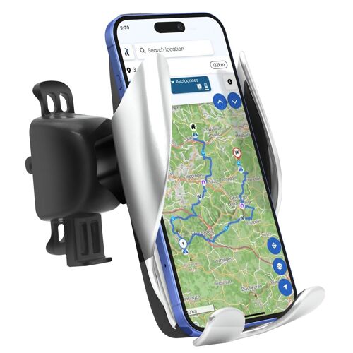 Support Voiture Téléphone jusqu'à 6.9 pouces avec Charge QI 15W Akashi Noir / Argent