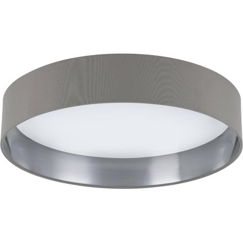 SUBZONAL-Plafonnier LED Maserlo 2, luminaire pour plafond en textile, lampe de salon avec tissu gris et argenté, plastique blanc, blanc chaud, Ø 38 cm
