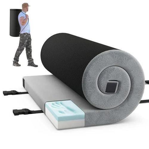 COSTWAY Matelas de Camping avec Mousse à Mémoire de Forme, Lavable en Machine, pour Camping, Voyage, 188 x 92 x 6,5 cm, Gris