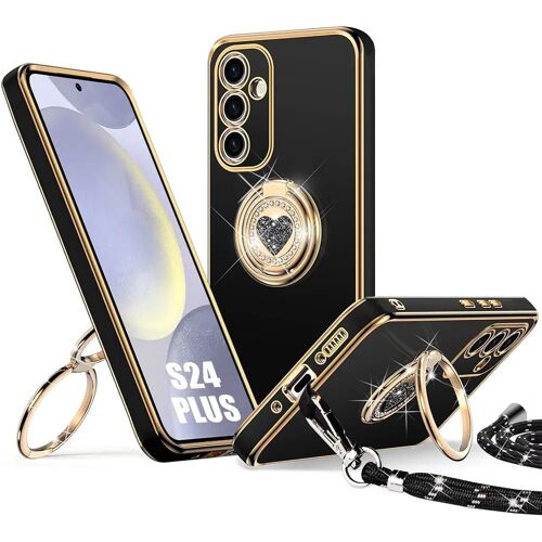 Coque Pour Samsung Galaxy S24 Plus (S24+) Silicone Ultra Slim Souple Léger Avec Cordon Et Anneau Rotatif - Noir - E.F.Connection