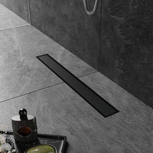 SIRHONA Caniveau Douche Noir Italienne 60cm à carreler, Siphon de Sol Douche Modèle 2 en 1, Acier Inoxydable