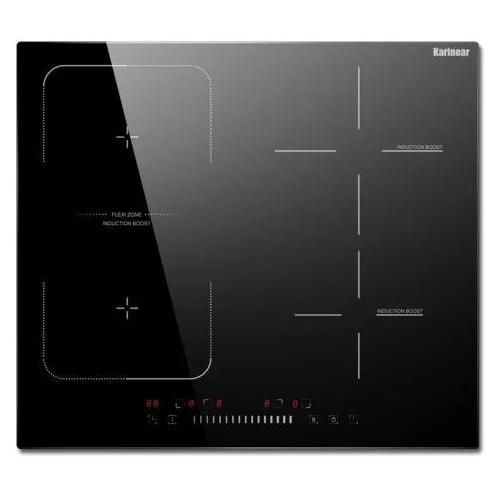 Karinear Plaque à Induction avec Zone Flexible, Plaque de Cuisson Induction Encastrable, Table de Cuisson Electrique avec Commande Tactile, Minuteur, pas de prise - 4 zones - 7200W