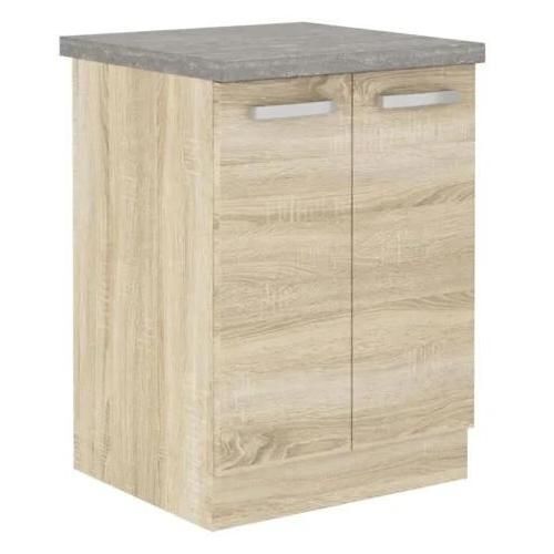Meuble bas 2 portes battantes - Décor chene sonoma - L 60 x P 51,6 x H 85 cm - LASSEN