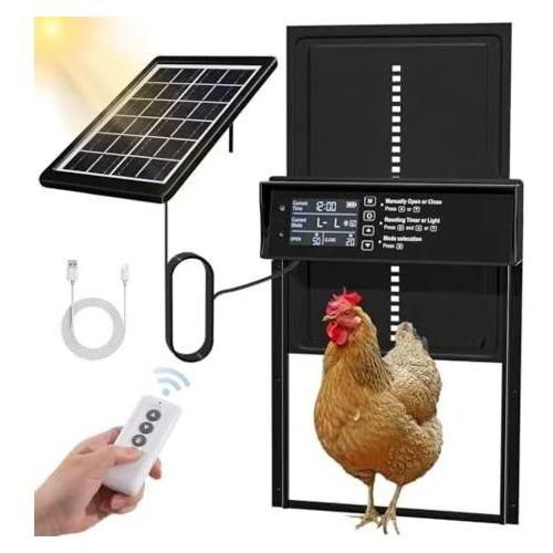 Porte Poulailler Automatique Solaire, Porte Automatique Poulailler Solaire, Porte Poulailler Avec Affichage Led, Capteur De Lumière, Telecommande, Commande De Minuterie