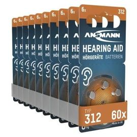 ANSMANN Piles pour appareils auditifs 312 marron,60 pièces