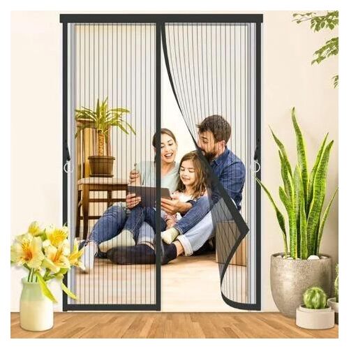 Moustiquaire Porte Fenêtre Magnétique 140x210 cm Noir moustiquaire porte fenetre Anti Mosquito Magnet avec Durable Maille, Fermeture Automatique Rideaux Moustiquaire Porte, Fly Screen