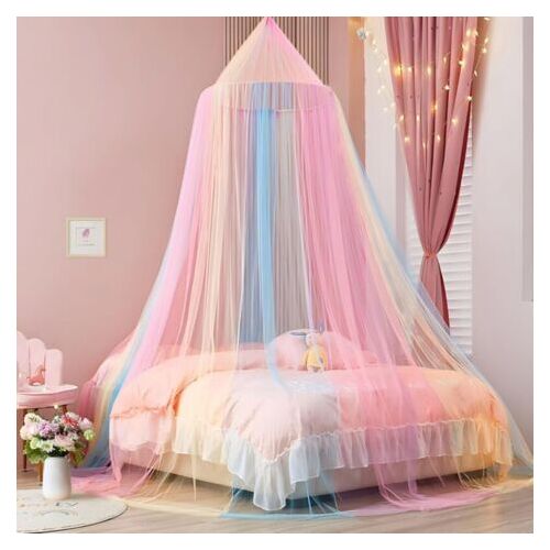 Moustiquaire de Lit, Ciel de Lit Fille, Arc-en-Ciel Moustiquaire pour Lit Double Simple, Ciel de Lit Enfant pour Voyage et Maison Indoor Outdoor
