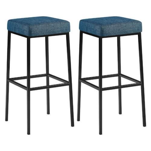 Lot De 2 Tabourets De Bar Montréal 80 En Tissu Bleu Noir