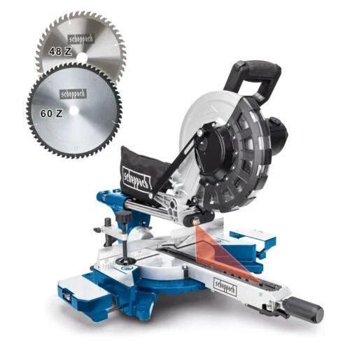 Scheppach Scie à onglet avec démarrage progressif & laser HM254 ¿ 2000 W - Lame Ø255 mm - Largeur/hauteur de coupe 340 x 90 mm - Scie radiale - 2ème lame incluse