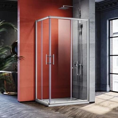 Cabine de douche Entrée d'angle Porte coulissante Verre trempé 6mm Installation réversible Profils An aluminium - 100x80x185cm