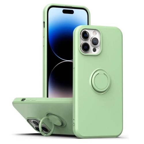 Coque en silicone pour iPhone 14 Pro - Vert menthe avec béquille annulaire Vert menthe