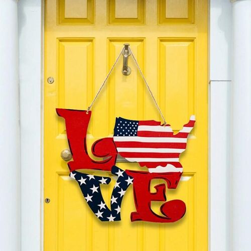 Pendentif en bois du jour de l'indépendance américaine LOVE ornement léger pour la fenêtre de la maison Décoration de l'hôtel Nouveau